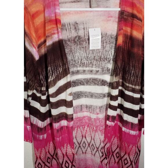 NWT Chico’s Tribal Chic Storm Cardigan | Size 3 (XL) | Linen Cotton Semi Sheer - Picture 2 of 7